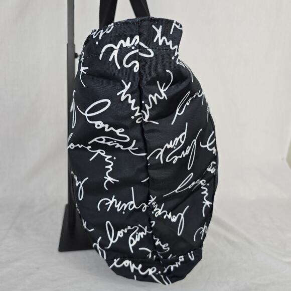 Pink Victoria's Secret Tote Black with White Love Pink Print - Picture 11 of 16